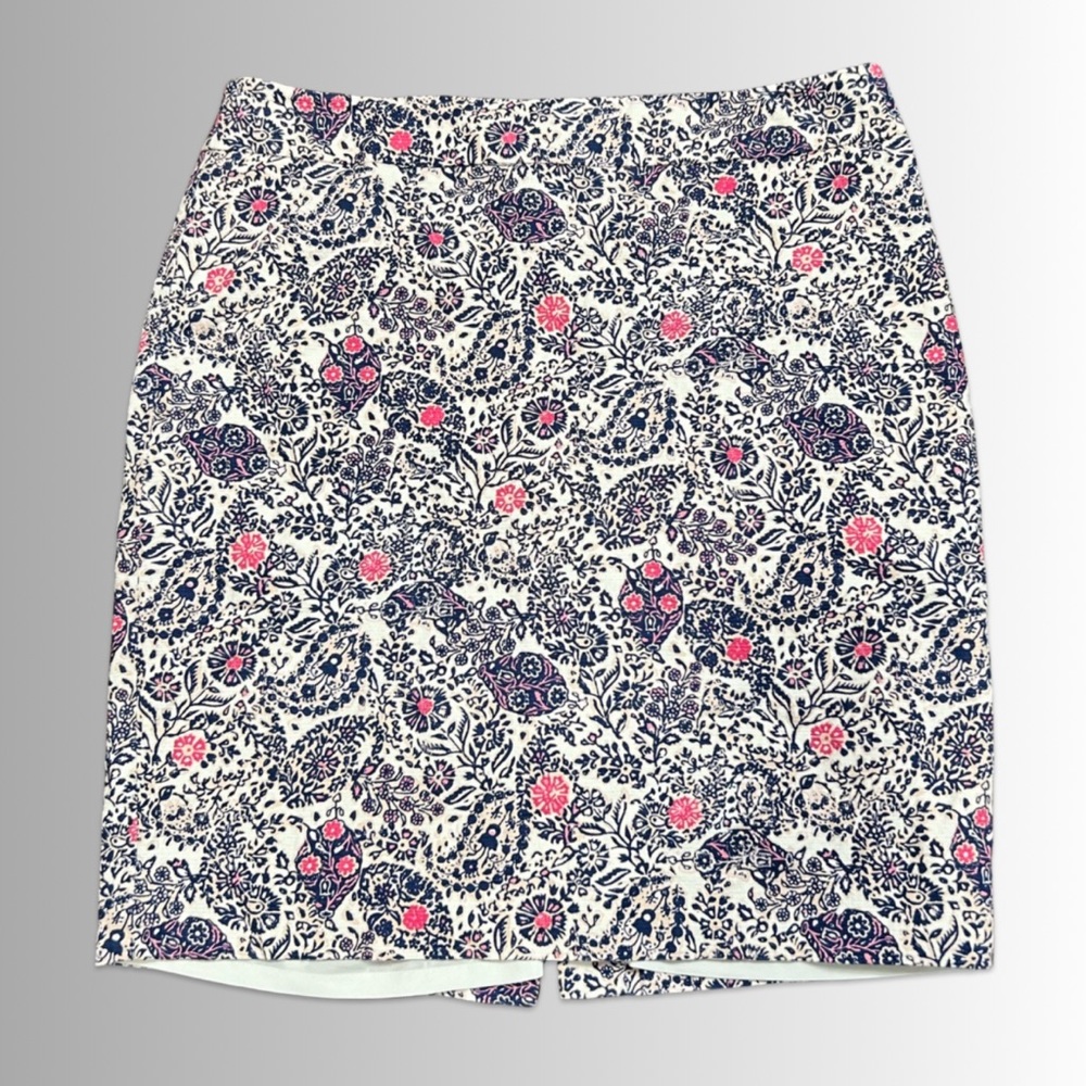 Ann Taylor Floral Pencil Skirt, Pink, Purple and Cream Blend W/Peacock Design 12 - Picture 2 of 5